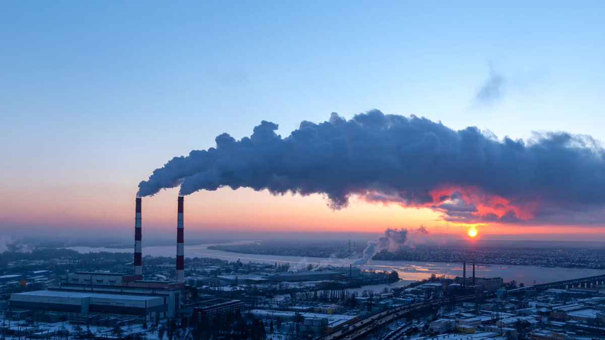 Industrial area of the city, harmful emissions into the atmosphere.