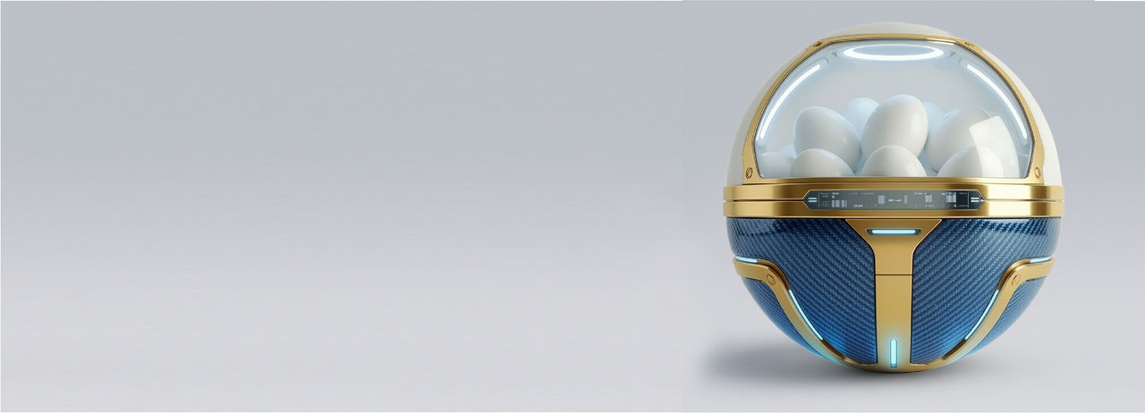 Futuristic container in the shape of a sphere.