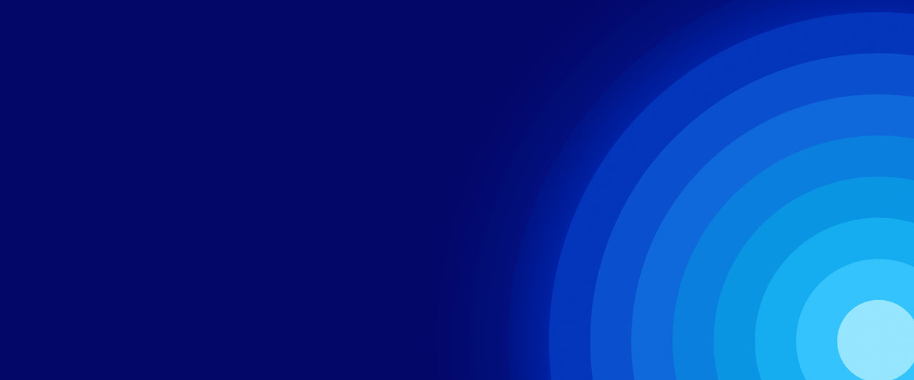 Abstract blue banner template design of concentric circles in bright & dark bluish colors with a copy space for text. Used for social media graphics like headers, profiles and post cover photos.