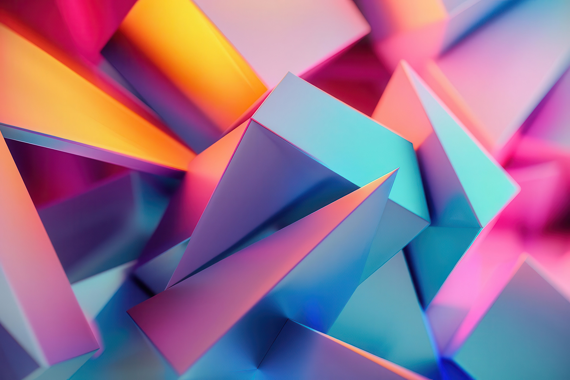 abstract 3d rendering of intersecting geometric shapes in motion with vibrant color gradients