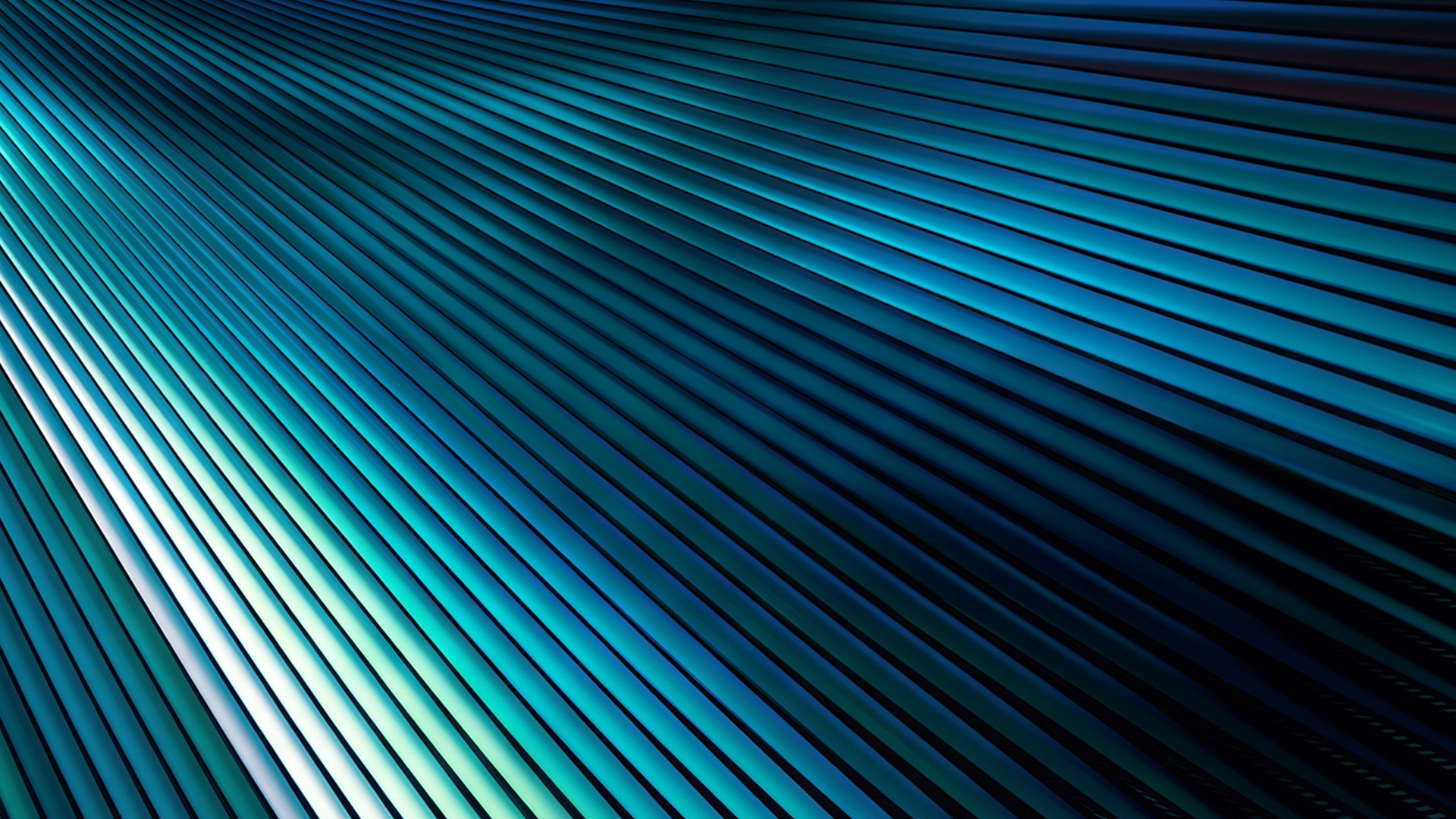 Abstract teal and blue lines curve across a dark background, forming a sweeping wave pattern.