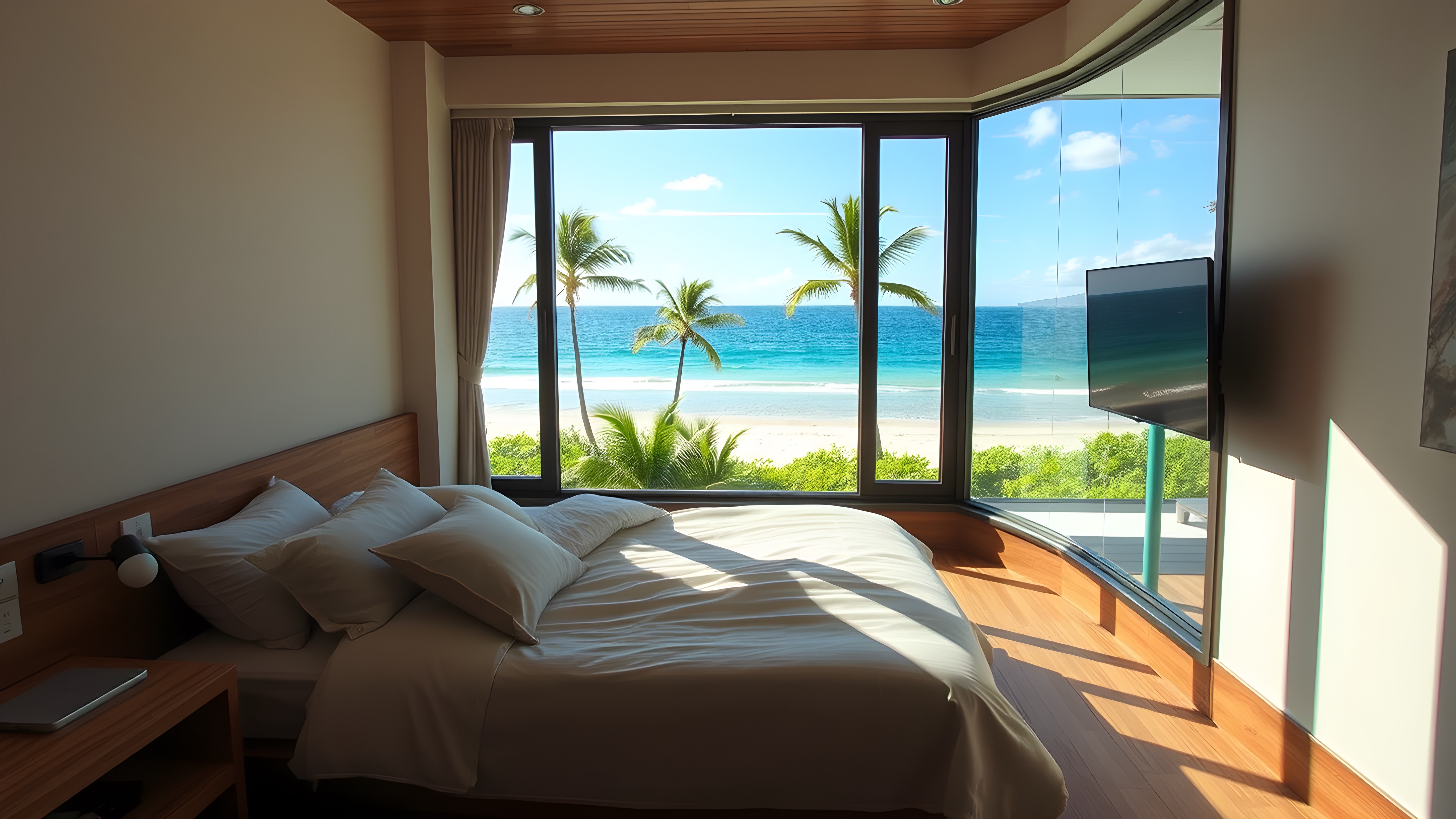 Hotel room overlooking the beach in Okinawa, Japan
