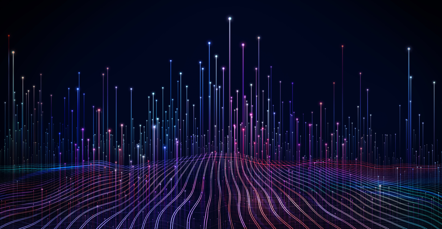 Abstract dot point connect with gradient line and aesthetic Intricate wave line design , internationalization social network or business big data connection technology concept .