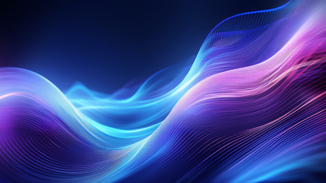 Abstract background of modern tech gradient waves in blue and pink hues, technology, modern, abstract, background, waves. Dynamic abstract light trails in neon pink and blue hues.