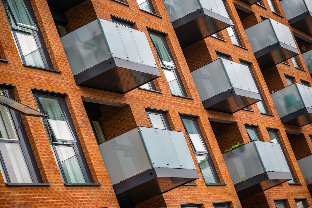 Facade of a modern mansion block around Hackney in London