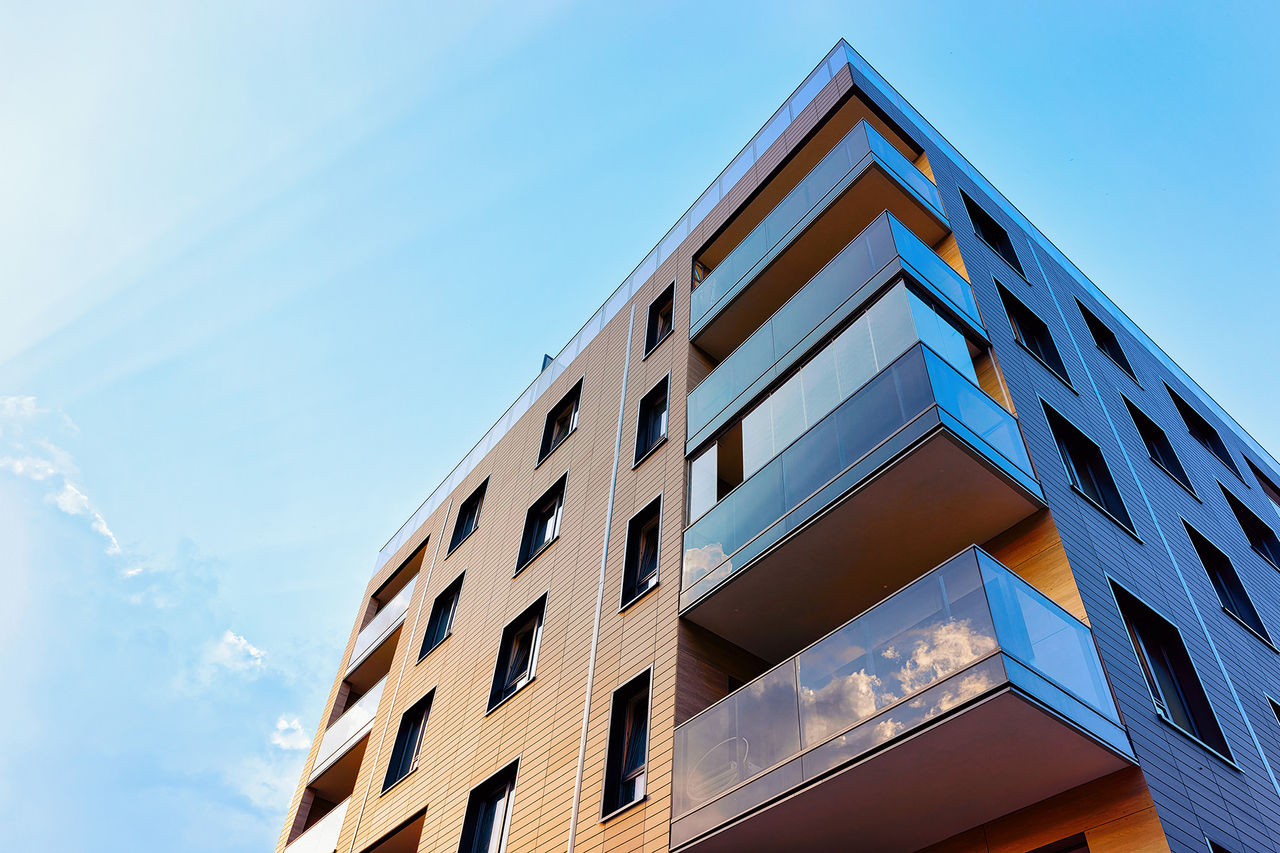 New modern apartment building exterior concept. Residential house and home.