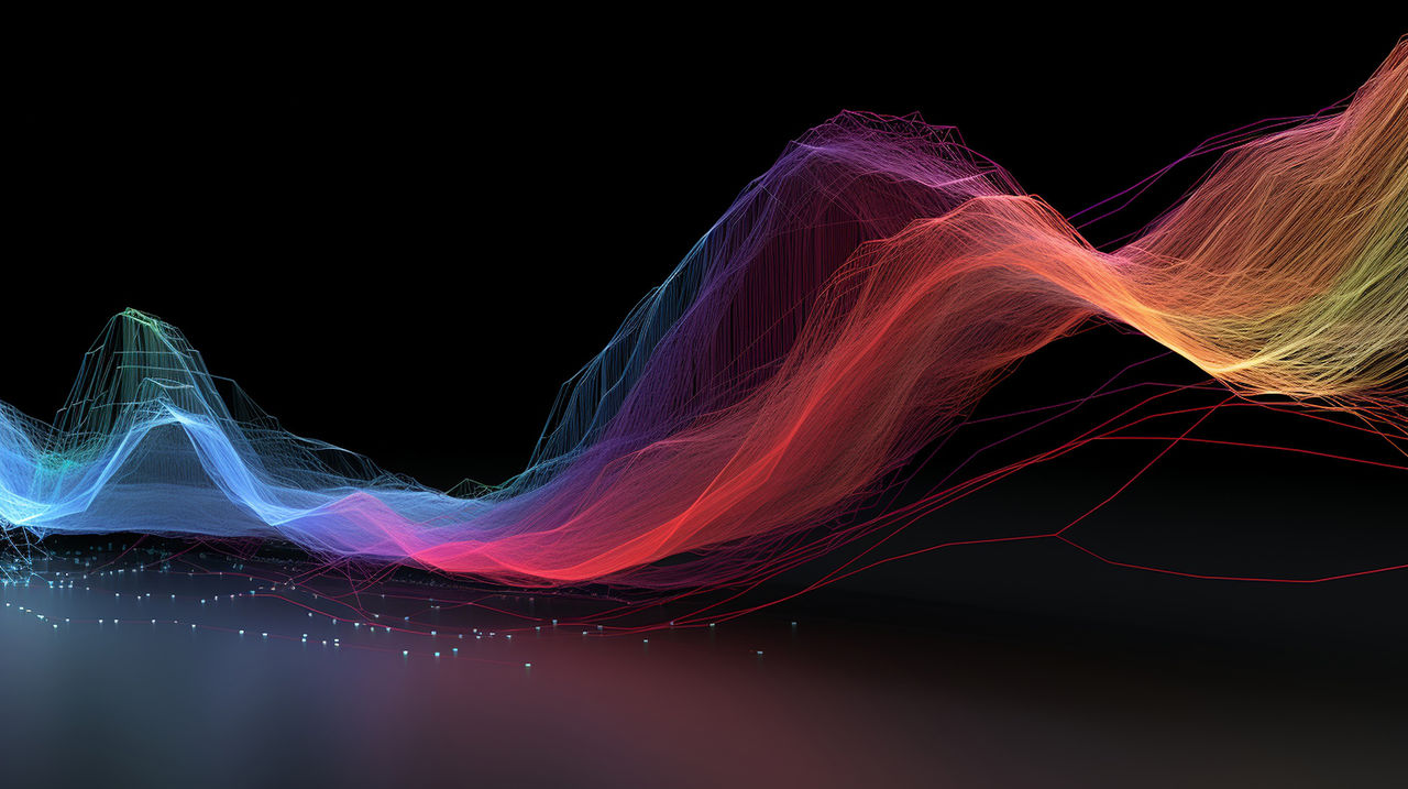 Develop an immersive 3D ribbon graph that visualizes the correlation between two undisclosed forex pairs, with twisting and flowing ribbons indicating price relationships. Generative AI