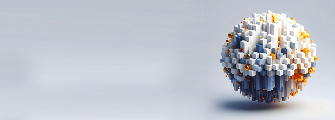 Sphere expanding with columns representing buildings.