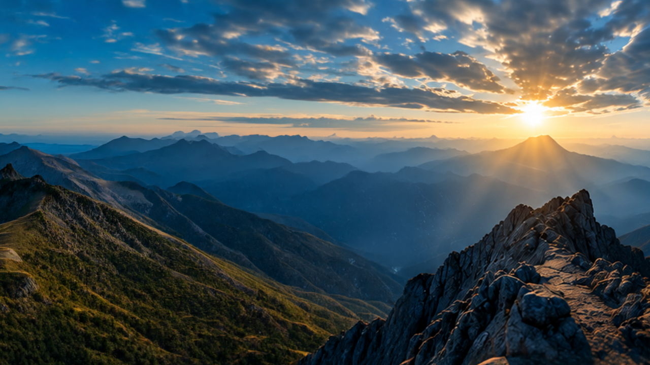 Sunrise over a mountain range, representing resilience across market cycles.